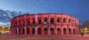 Roman amphitheatre - Arena of Nimes at evening - France, Langued